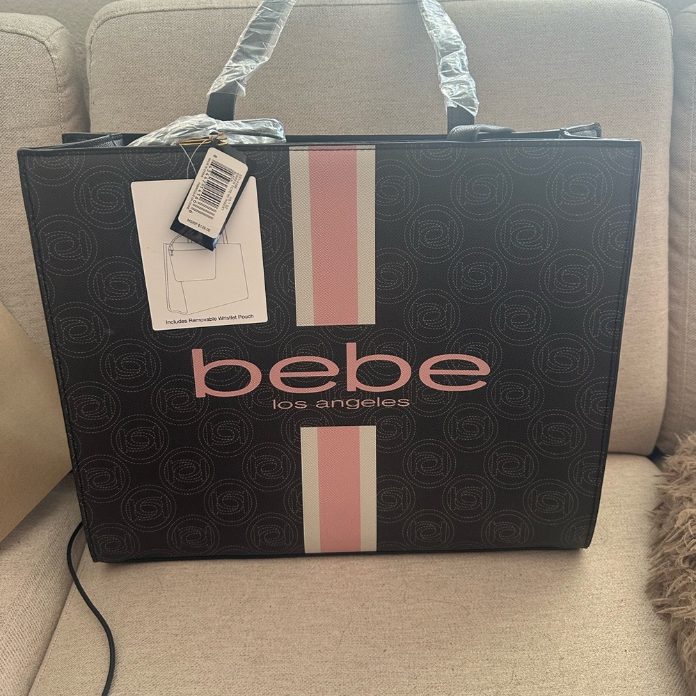 Bebe Black and Pink Ember Tote Bag w/ insert